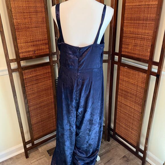 NWT Lulu’s Sleek Sensation Navy Jacquard Sleeveless Jumpsuit Size XL - Picture 6 of 9